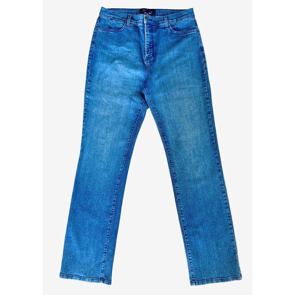 NYDJ Lift Tuck Jeans Womens 12 Blue Straight Leg Stretch Denim USA Made Classic - Picture 1 of 9